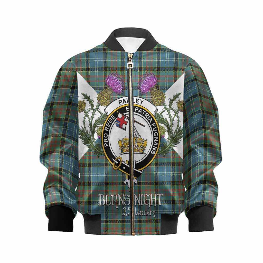 Paisley Tartan Family Crest Kid Bomber Jacket Scottish Burns Night Thistle Floral