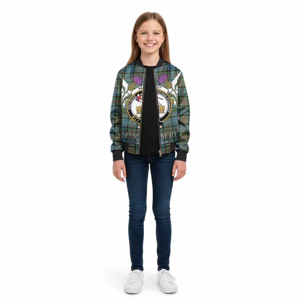 Paisley Tartan Family Crest Kid Bomber Jacket Scottish Burns Night Thistle Floral