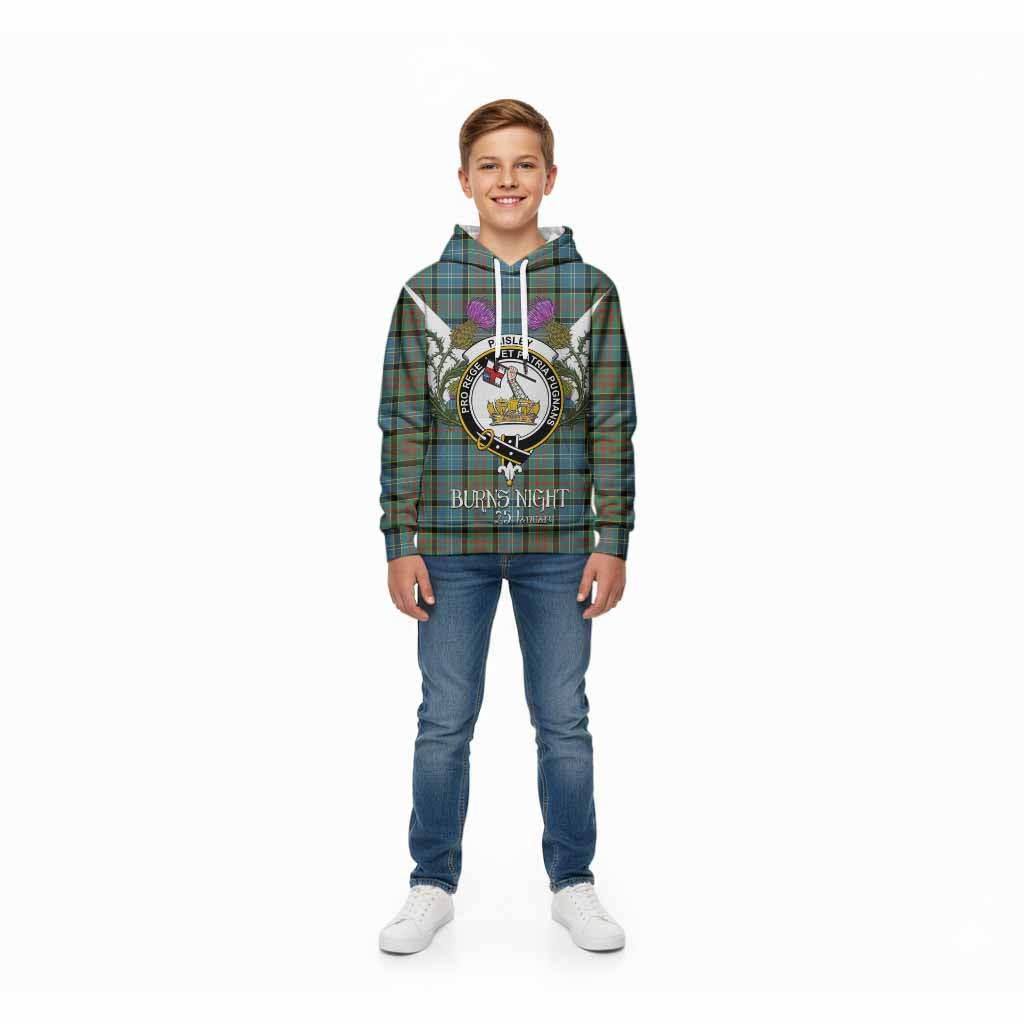 Paisley Tartan Family Crest Kid Hoodie Scottish Burns Night Thistle Floral