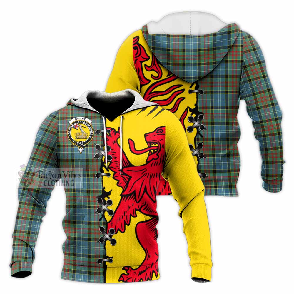 Paisley Tartan Family Crest Knitted Hoodie Lion Rampant Honor - Tartan Vibes Clothing