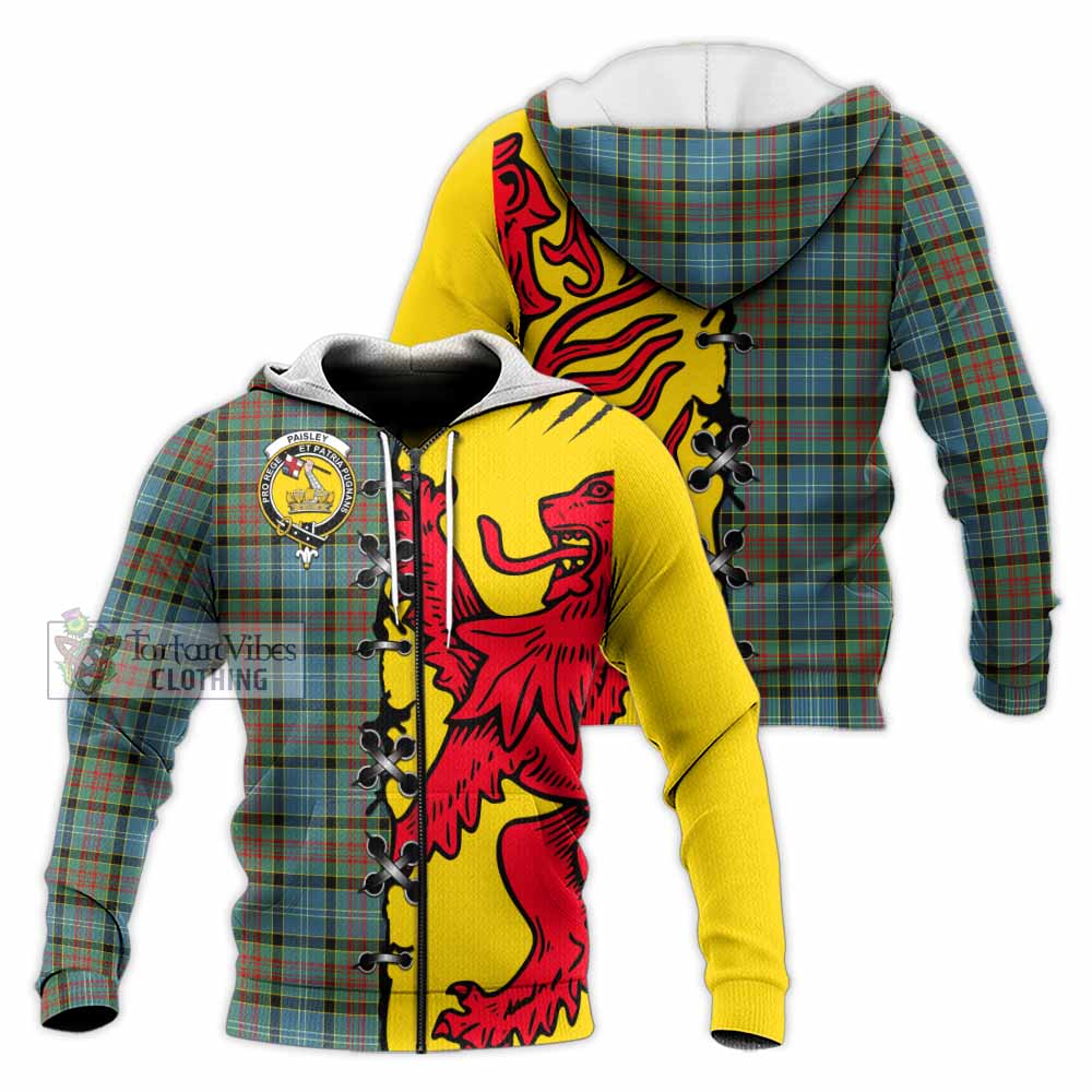 Paisley Tartan Family Crest Knitted Hoodie Lion Rampant Honor - Tartan Vibes Clothing