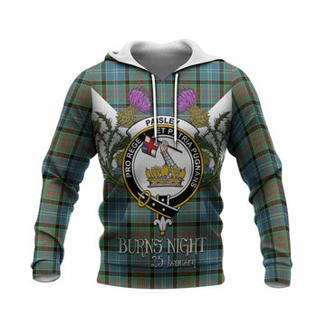 Paisley Tartan Family Crest Knitted Hoodie Scottish Burns Night Thistle Floral