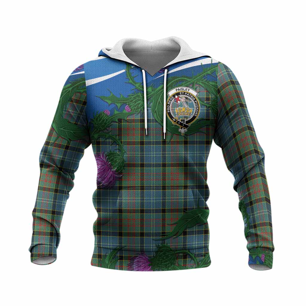 Paisley Tartan Family Crest Knitted Hoodie Thistle in Minimalism