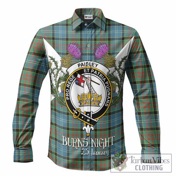 Paisley Tartan Family Crest Long Sleeve Button Shirts Scottish Burns Night Thistle Floral