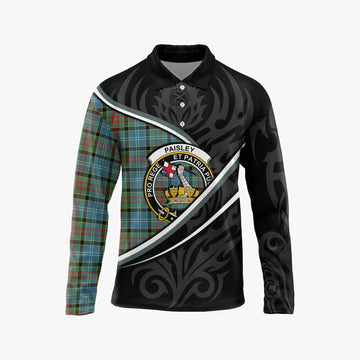 Paisley Tartan Family Crest Long Sleeve Polo Shirt Celtic Scottish Thistle Floral