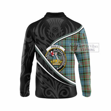 Paisley Tartan Family Crest Long Sleeve Polo Shirt Celtic Scottish Thistle Floral