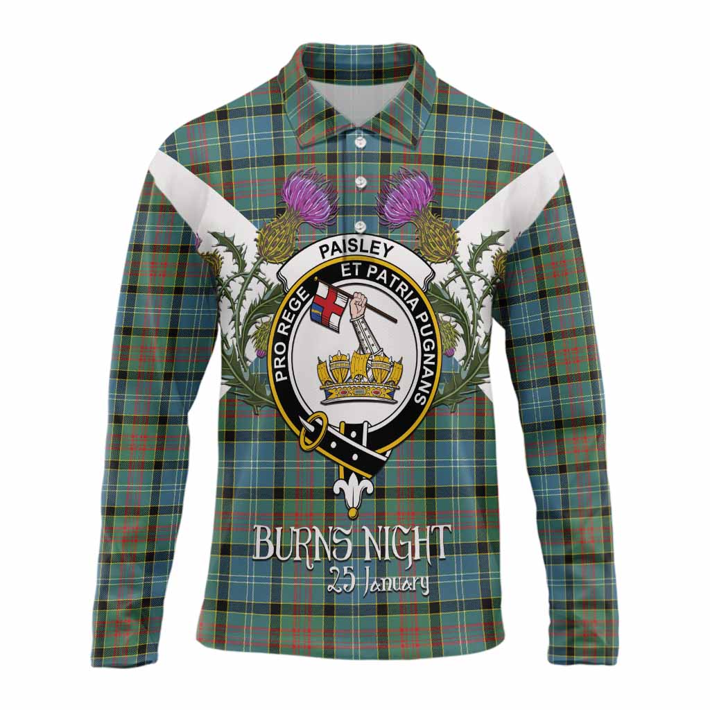 Paisley Tartan Family Crest Long Sleeve Polo Shirt Scottish Burns Night Thistle Floral