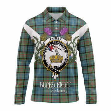 Paisley Tartan Family Crest Long Sleeve Polo Shirt Scottish Burns Night Thistle Floral