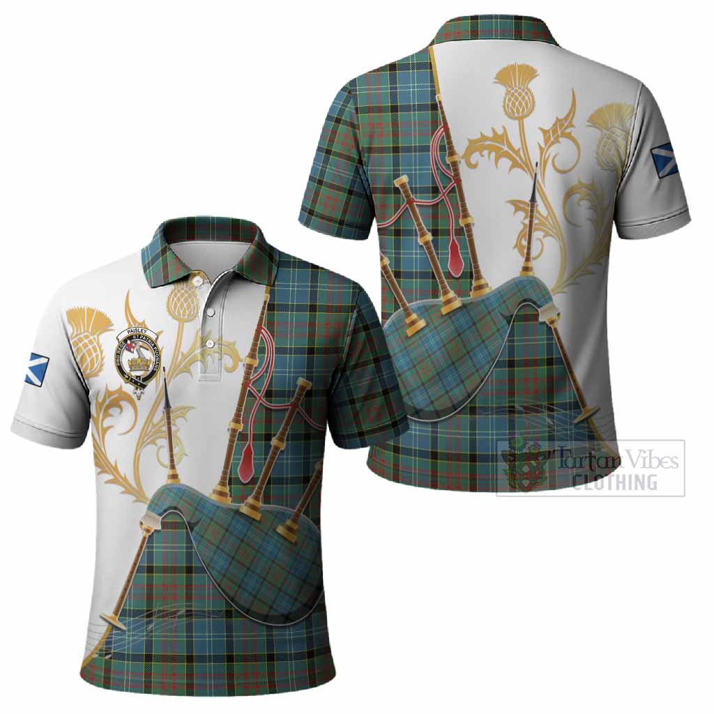Paisley Tartan Family Crest Polo Shirt Bagpipes with Scottish Thistle