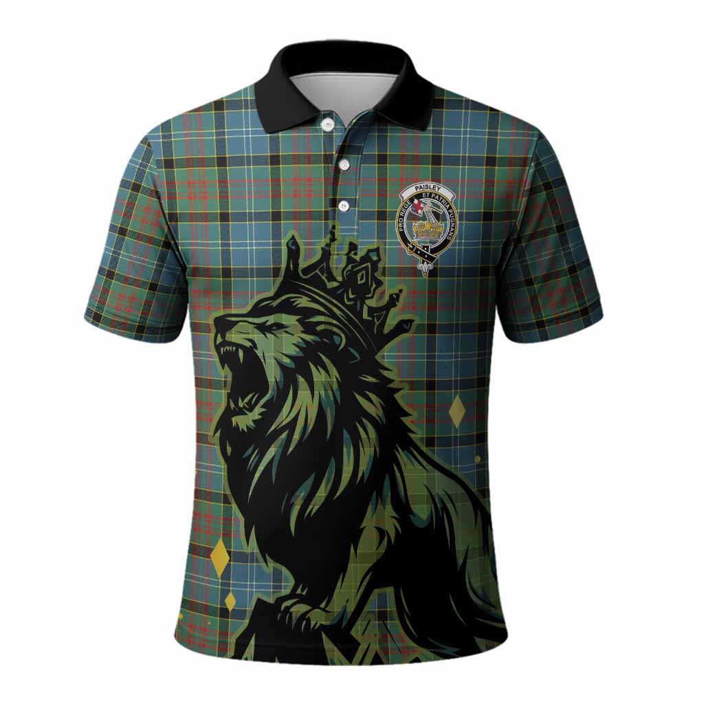 Paisley Tartan Family Crest Polo Shirt Crowned Lion Roaring