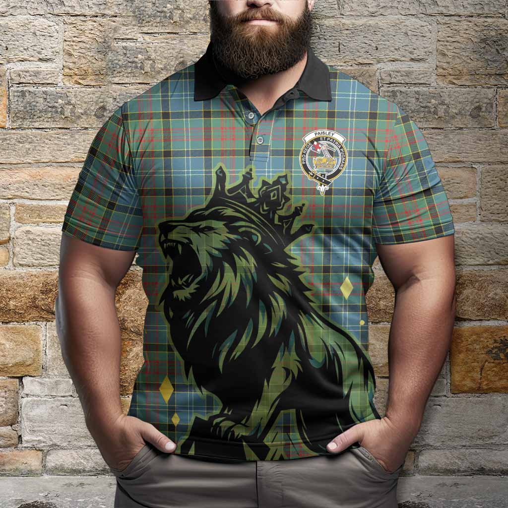 Paisley Tartan Family Crest Polo Shirt Crowned Lion Roaring
