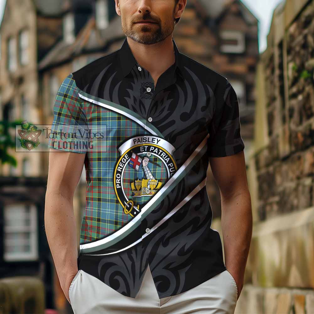Paisley Tartan Family Crest Short Sleeve Button Shirt Celtic Scottish Thistle Floral - Tartan Vibes Clothing