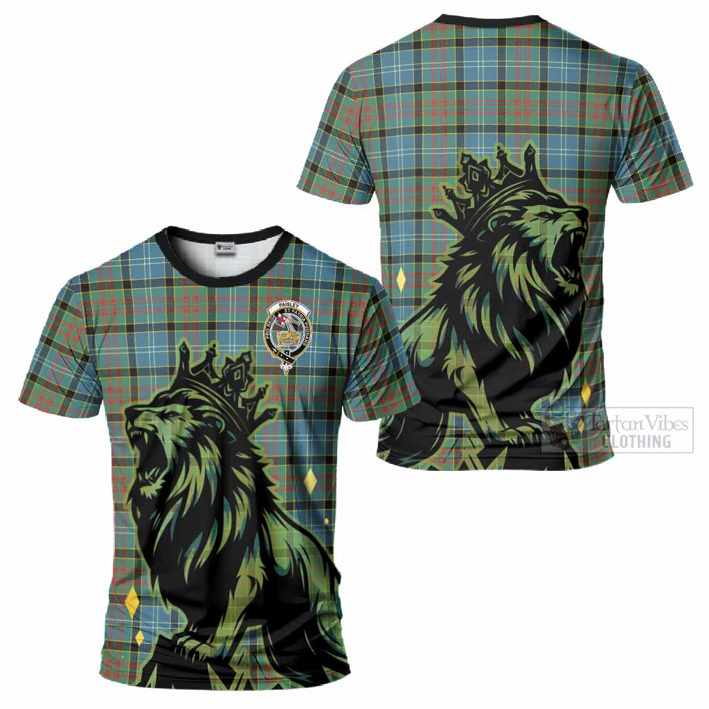 Paisley Tartan Family Crest T-Shirt Crowned Lion Roaring