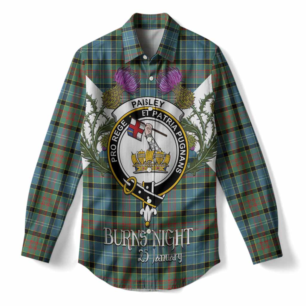 Paisley Tartan Family Crest Women Casual Shirt Scottish Burns Night Thistle Floral