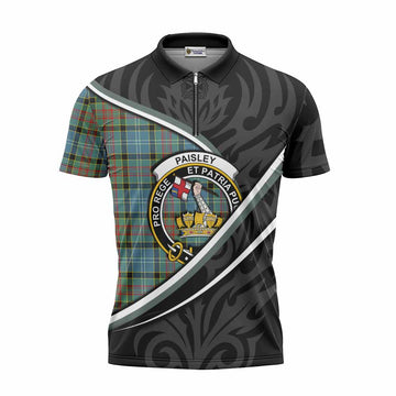 Paisley Tartan Family Crest Zipper Polo Shirt Celtic Scottish Thistle Floral