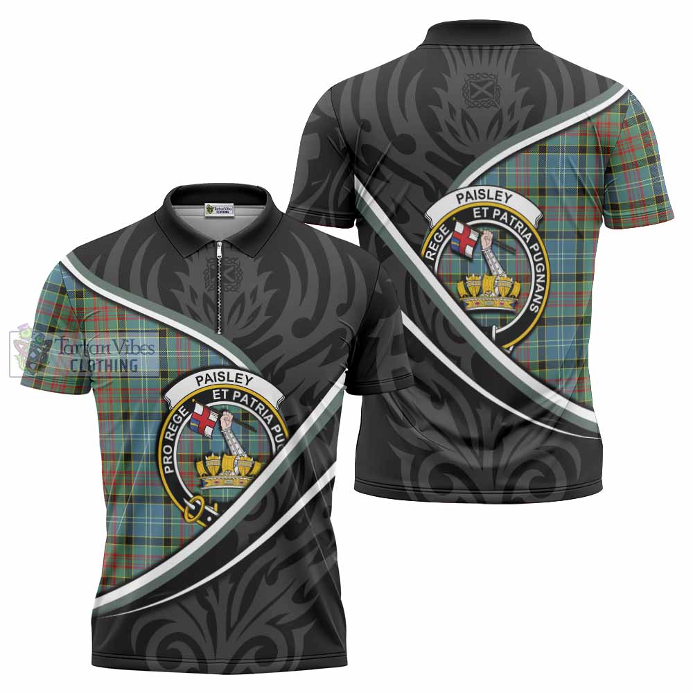 Paisley Tartan Family Crest Zipper Polo Shirt Celtic Scottish Thistle Floral - Tartan Vibes Clothing