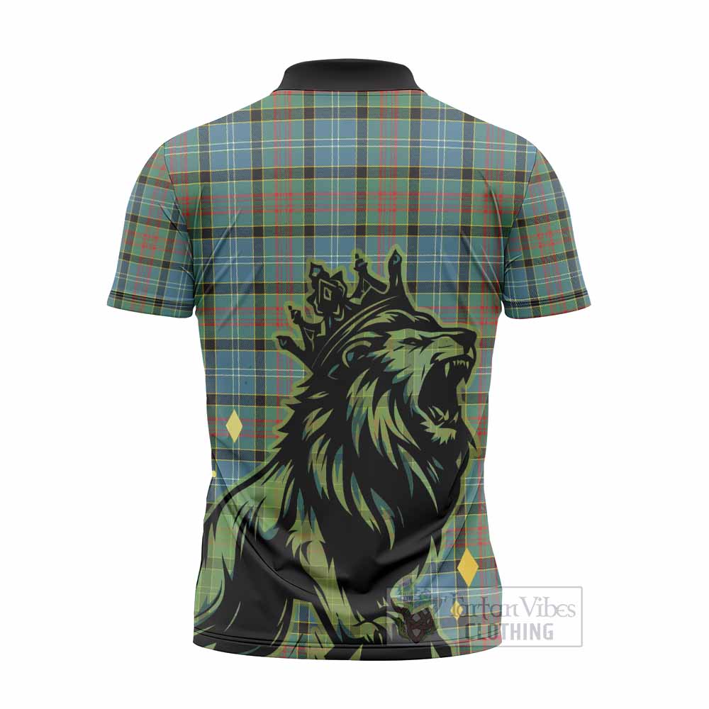 Paisley Tartan Family Crest Zipper Polo Shirt Crowned Lion Roaring