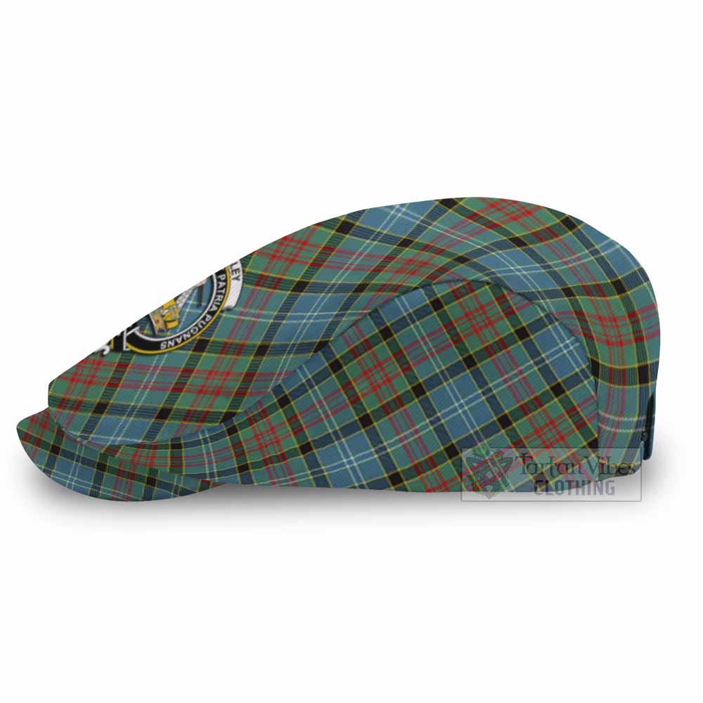 Paisley Tartan Flat Cap, Jeff Cap Cross Style with Family Crest - Tartan Vibes Clothing