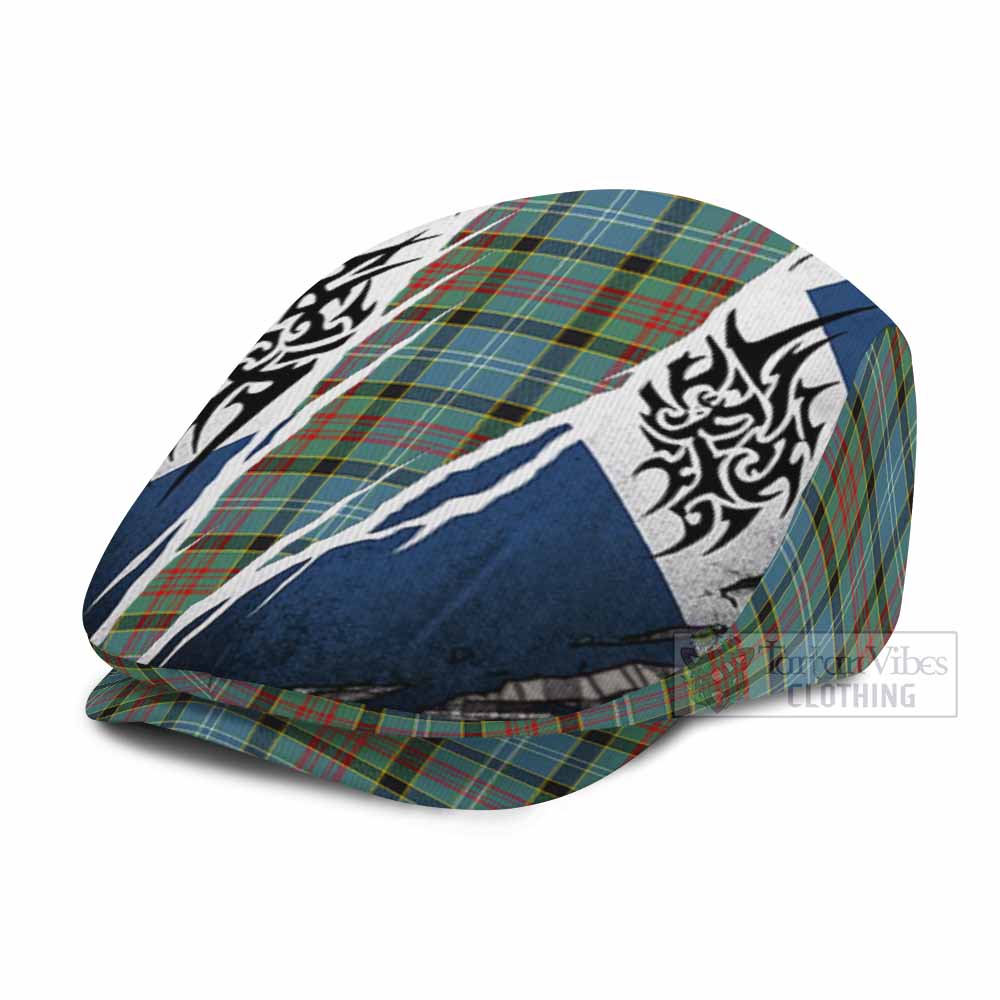 Paisley Tartan Flat Cap, Jeff Cap Scotland Flag Ripped Tribal Design