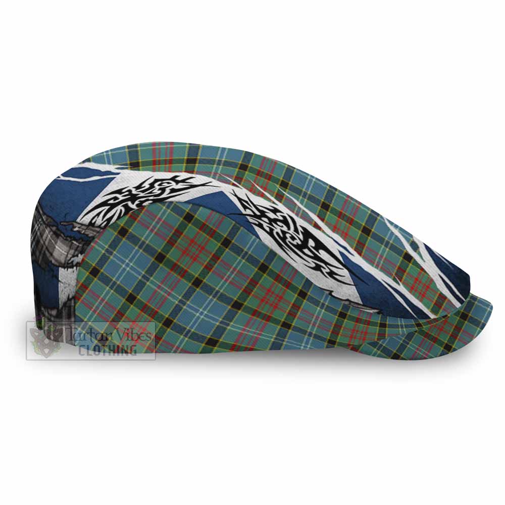 Paisley Tartan Flat Cap, Jeff Cap Scotland Flag Ripped Tribal Design