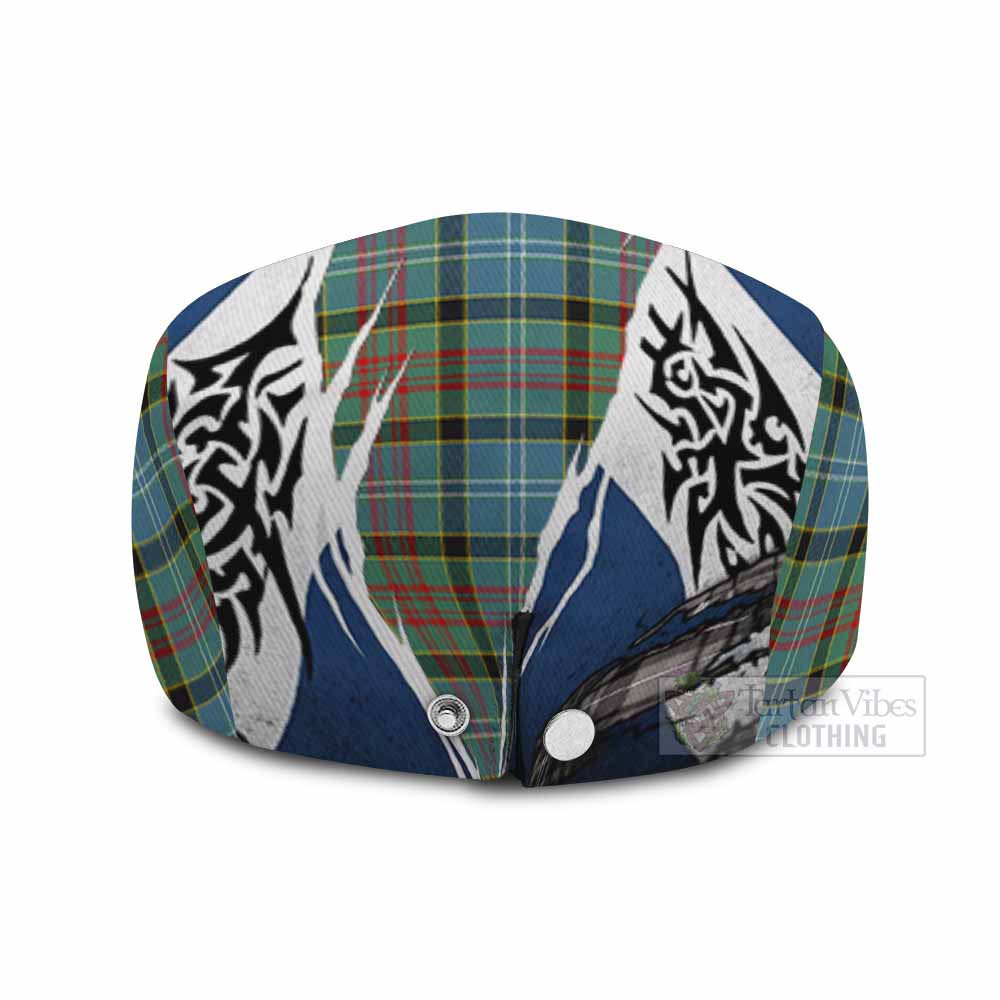 Paisley Tartan Flat Cap, Jeff Cap Scotland Flag Ripped Tribal Design