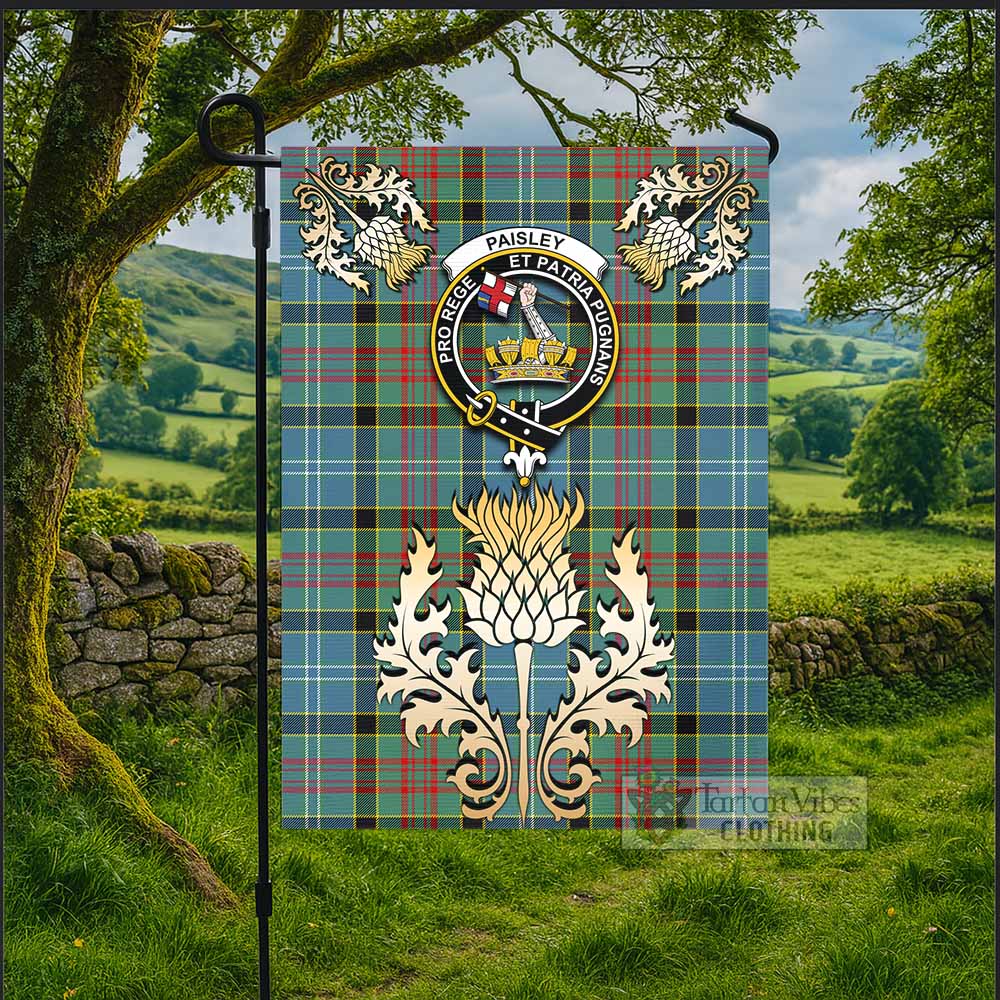 Paisley Tartan Garden Flag with Golden Regal Scottish Thistle Emblem - Tartan Vibes Clothing