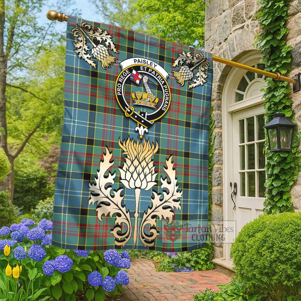 Paisley Tartan Garden Flag with Golden Regal Scottish Thistle Emblem - Tartan Vibes Clothing