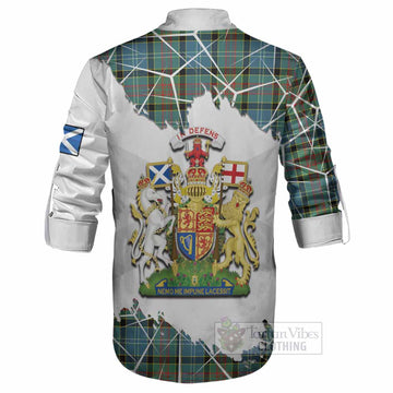 Paisley Tartan Ghillie Shirt with Family Crest and Lion Rampant Grunge Style