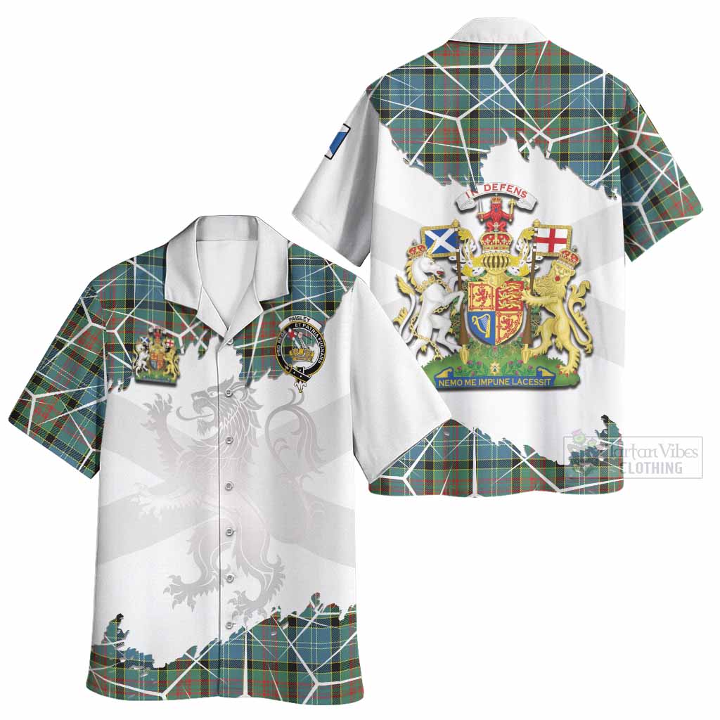 Paisley Tartan Hawaiian Shirt with Family Crest and Lion Rampant Grunge Style
