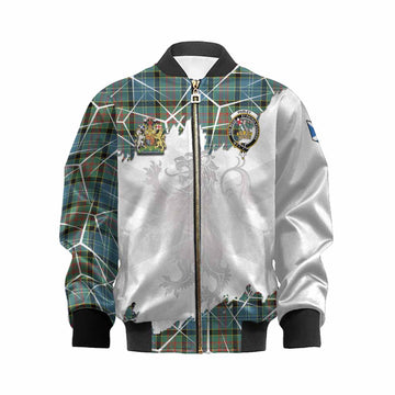 Paisley Tartan Kid Bomber Jacket with Family Crest and Lion Rampant Grunge Style