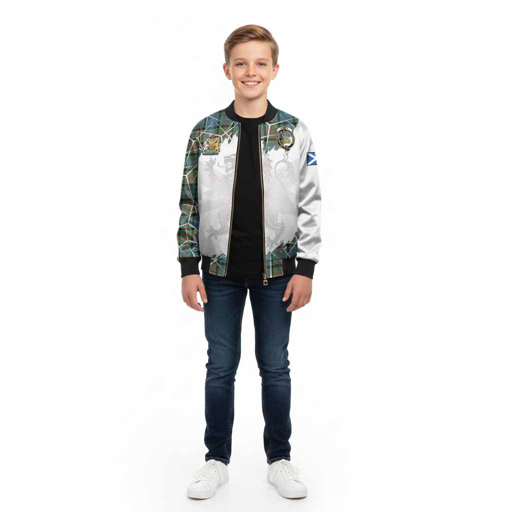 Paisley Tartan Kid Bomber Jacket with Family Crest and Lion Rampant Grunge Style