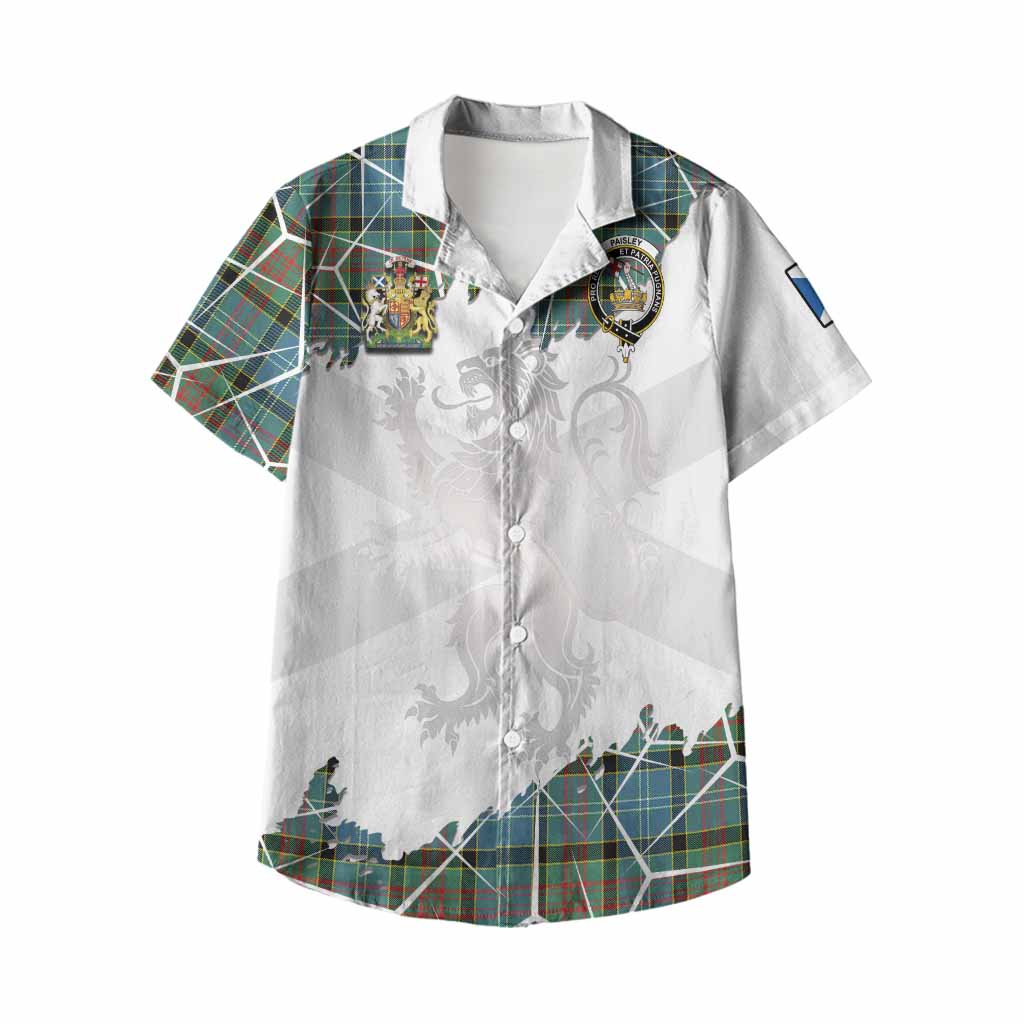 Paisley Tartan Kid Hawaiian Shirt with Family Crest and Lion Rampant Grunge Style