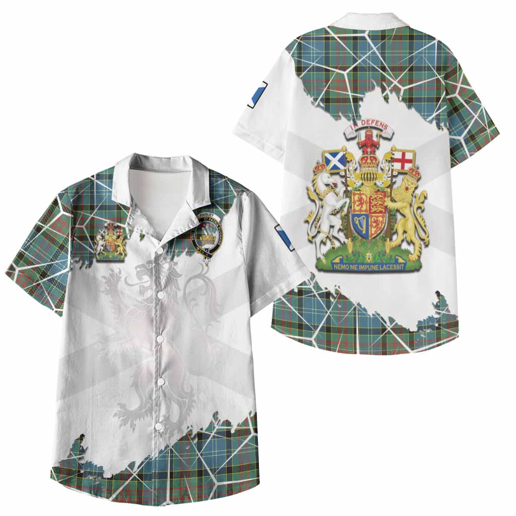Paisley Tartan Kid Hawaiian Shirt with Family Crest and Lion Rampant Grunge Style