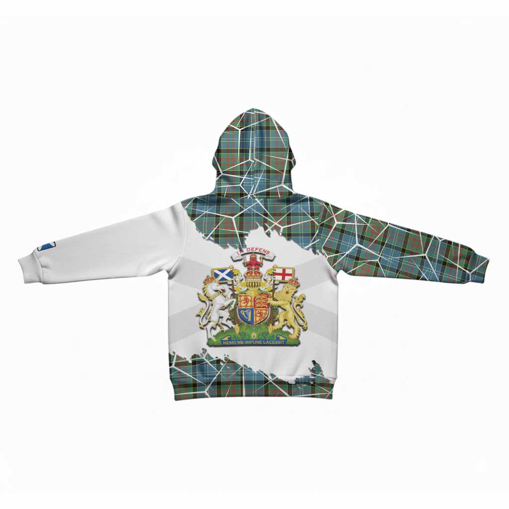Paisley Tartan Kid Hoodie with Family Crest and Lion Rampant Grunge Style