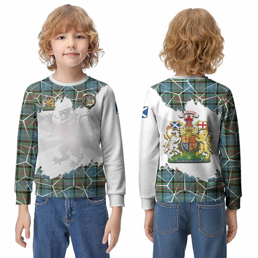 Paisley Tartan Kid Knitted Sweatshirt with Family Crest and Lion Rampant Grunge Style