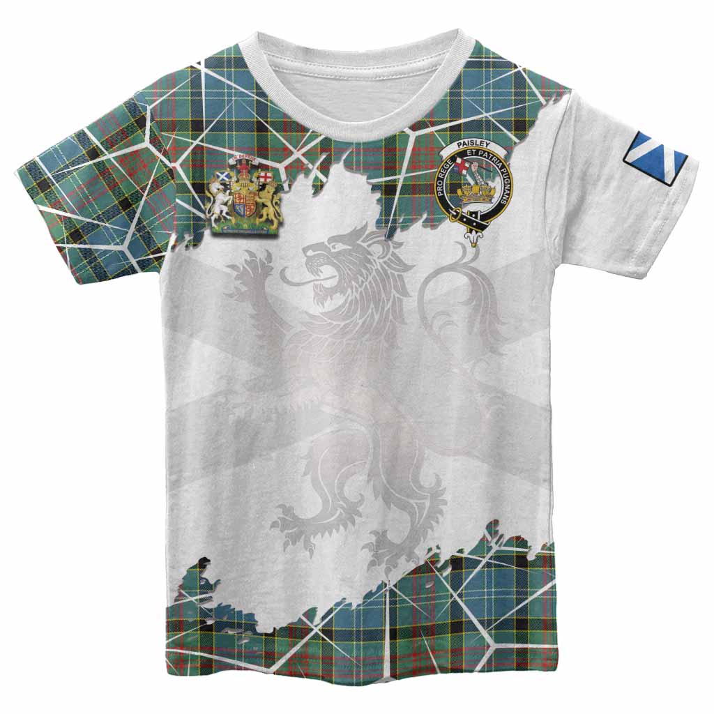 Paisley Tartan Kid T-shirt with Family Crest and Lion Rampant Grunge Style