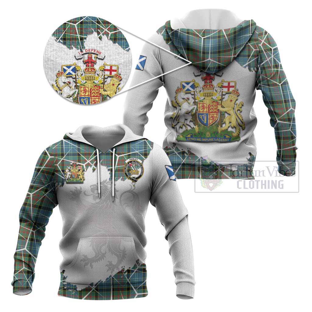 Paisley Tartan Knitted Hoodie with Family Crest and Lion Rampant Grunge Style