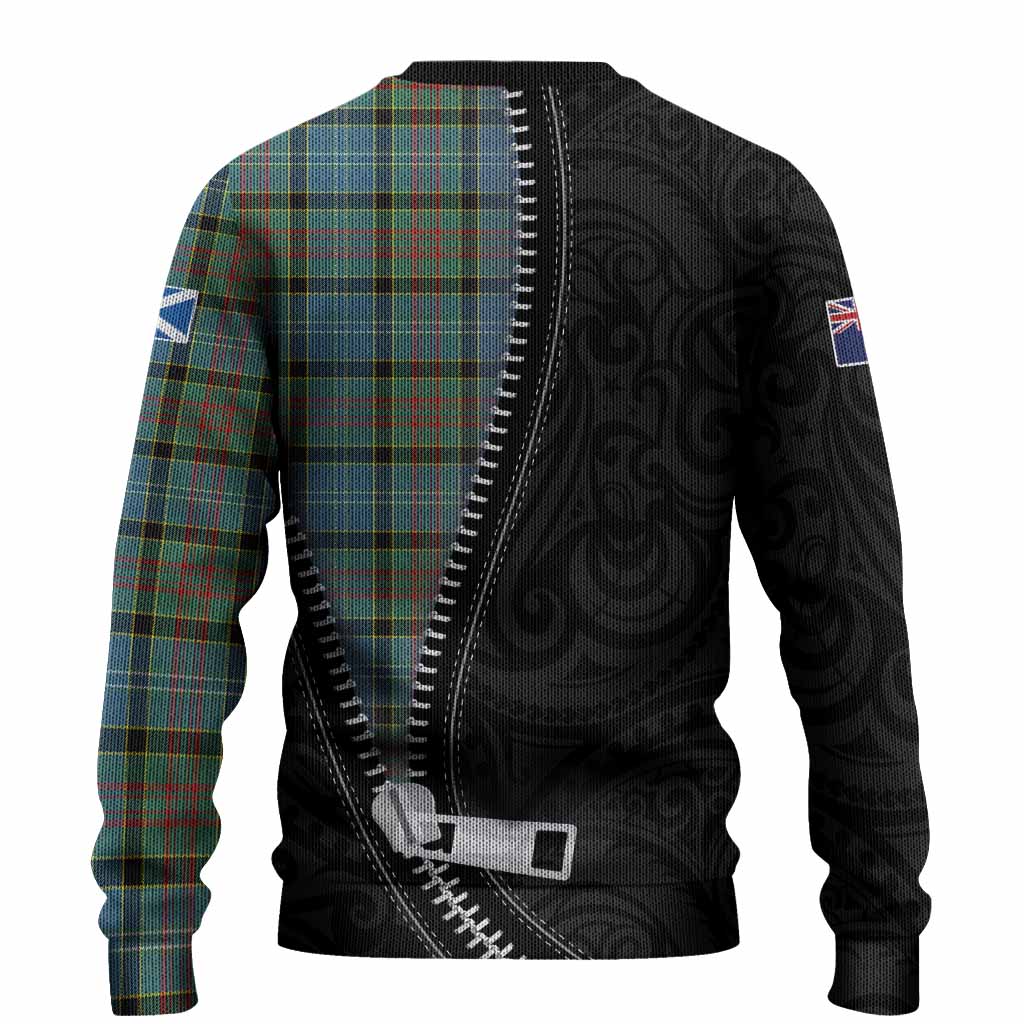Paisley Tartan Knitted Sweater New Zealand Pattern Unique Zipper Stylized