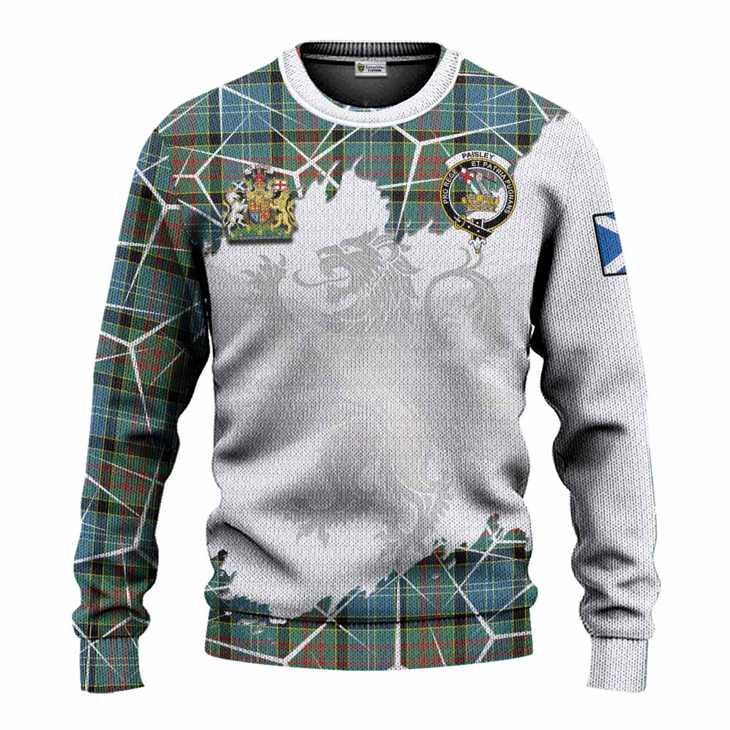 Paisley Tartan Knitted Sweater with Family Crest and Lion Rampant Grunge Style