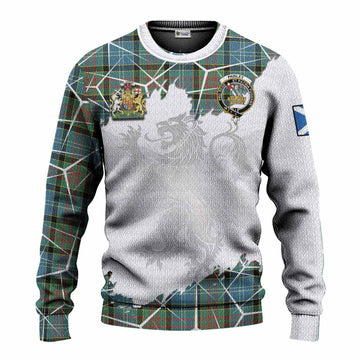 Paisley Tartan Knitted Sweater with Family Crest and Lion Rampant Grunge Style