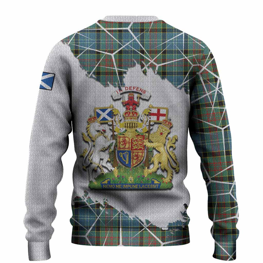 Paisley Tartan Knitted Sweater with Family Crest and Lion Rampant Grunge Style