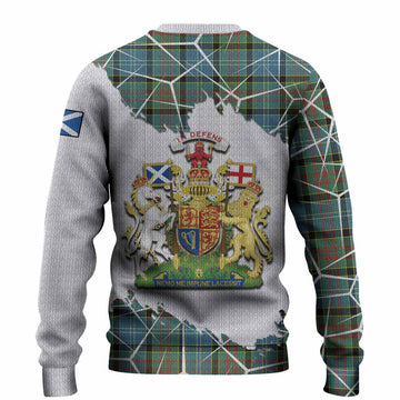 Paisley Tartan Knitted Sweater with Family Crest and Lion Rampant Grunge Style