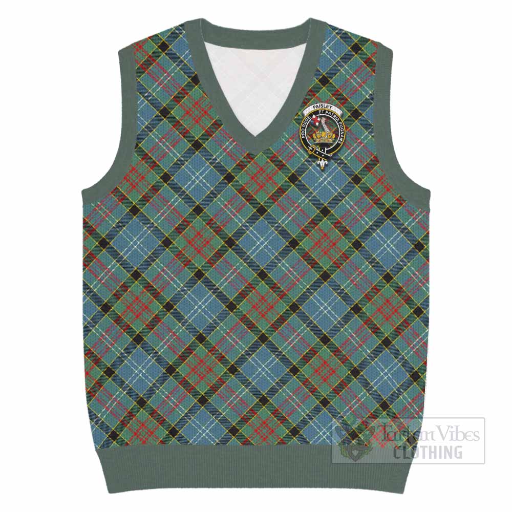 Paisley Tartan Knitted V-Neck Vest with Family Crest Cross Style