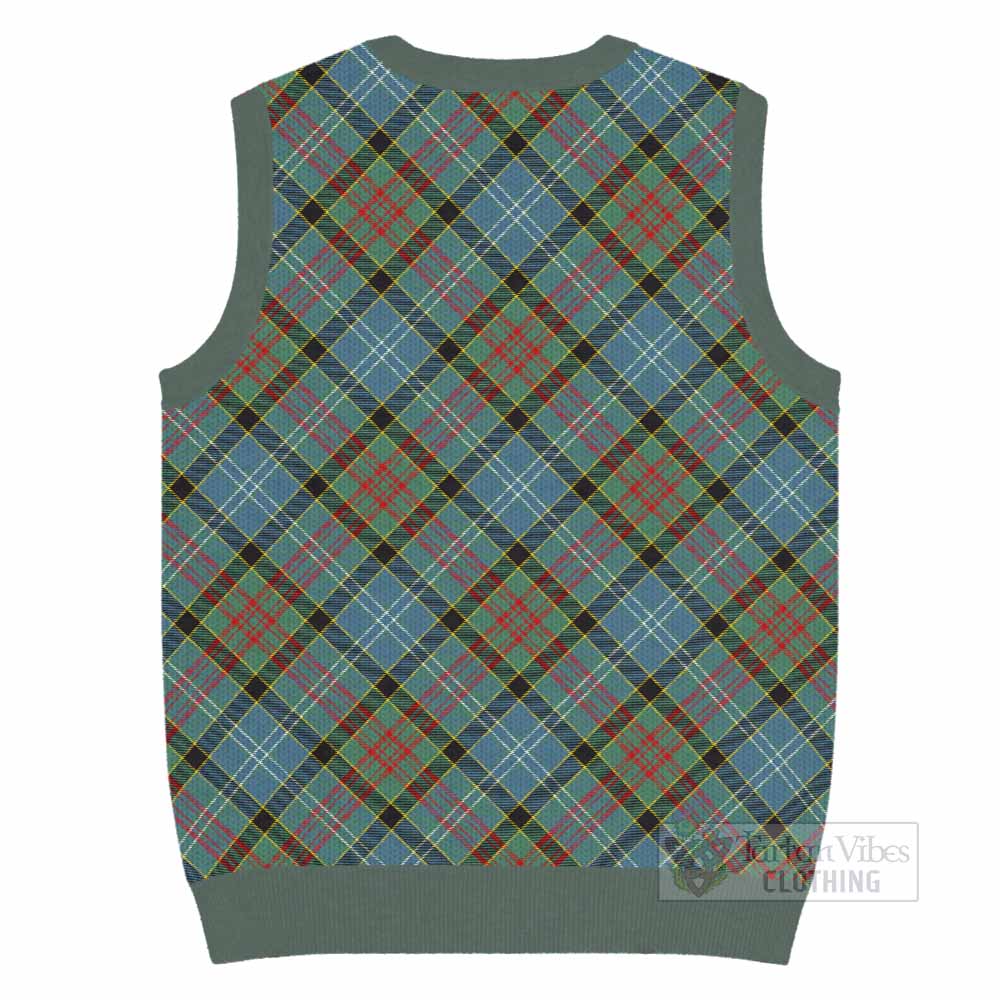 Paisley Tartan Knitted V-Neck Vest with Family Crest Cross Style