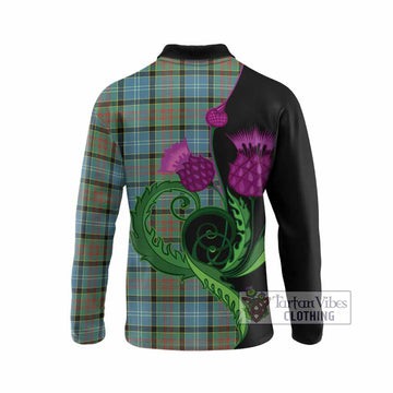 Paisley Tartan Long Sleeve Polo Shirt Traditional Scottish Thistle