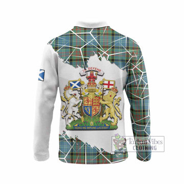 Paisley Tartan Long Sleeve Polo Shirt with Family Crest and Lion Rampant Grunge Style
