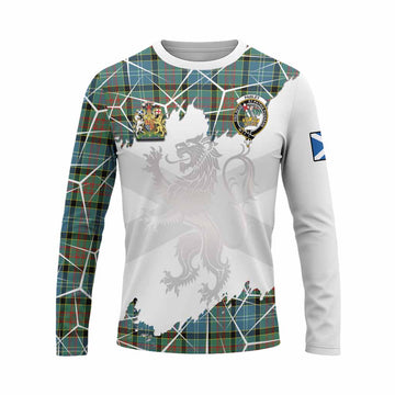 Paisley Tartan Long Sleeve T-Shirt with Family Crest and Lion Rampant Grunge Style
