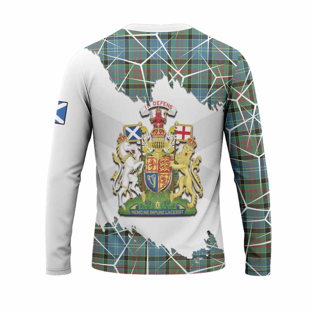 Paisley Tartan Long Sleeve T-Shirt with Family Crest and Lion Rampant Grunge Style