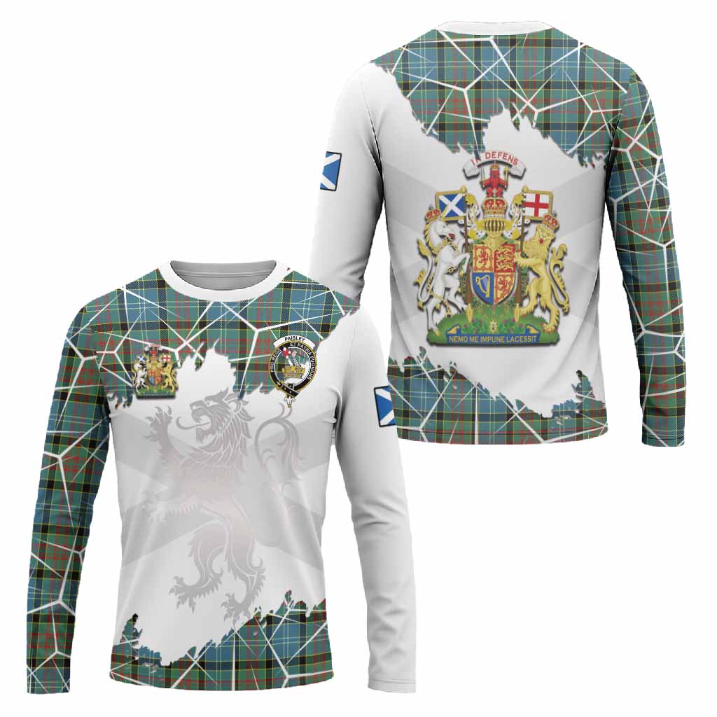 Paisley Tartan Long Sleeve T-Shirt with Family Crest and Lion Rampant Grunge Style