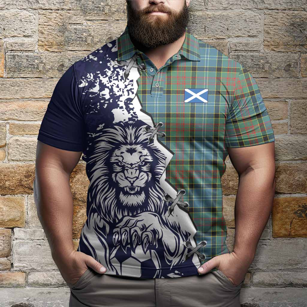 Paisley Tartan Scottish Polo Shirt Angry Lion With Soccer Ball Style